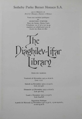 [Библиотека Дягилева-Лифаря. Каталог аукциона Sotheby] The Diaghilev-Lifar Library. London, [1975].